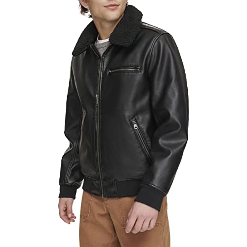 Levi's mens Levi's Men's Faux Leather Aviator Bomber Jacket With Sherpa Collar