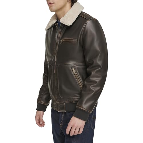 Levi's mens Levi's Men's Faux Leather Aviator Bomber Jacket With Sherpa Collar