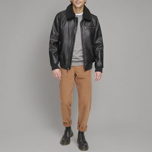 Levi's mens Levi's Men's Faux Leather Aviator Bomber Jacket With Sherpa Collar