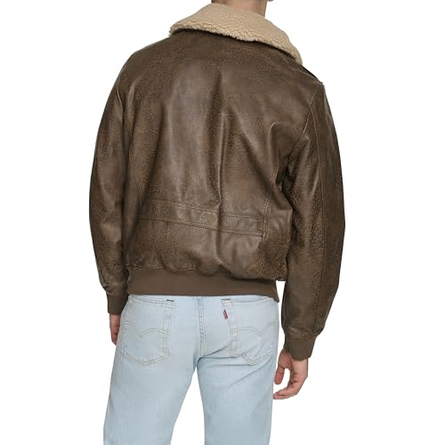 Levi's mens Levi's Men's Faux Leather Aviator Bomber Jacket With Sherpa Collar