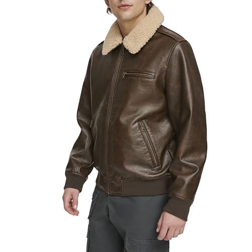 Levi's mens Levi's Men's Faux Leather Aviator Bomber Jacket With Sherpa Collar