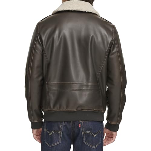 Levi's mens Levi's Men's Faux Leather Aviator Bomber Jacket With Sherpa Collar