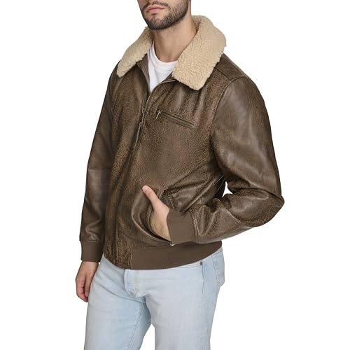Levi's mens Levi's Men's Faux Leather Aviator Bomber Jacket With Sherpa Collar