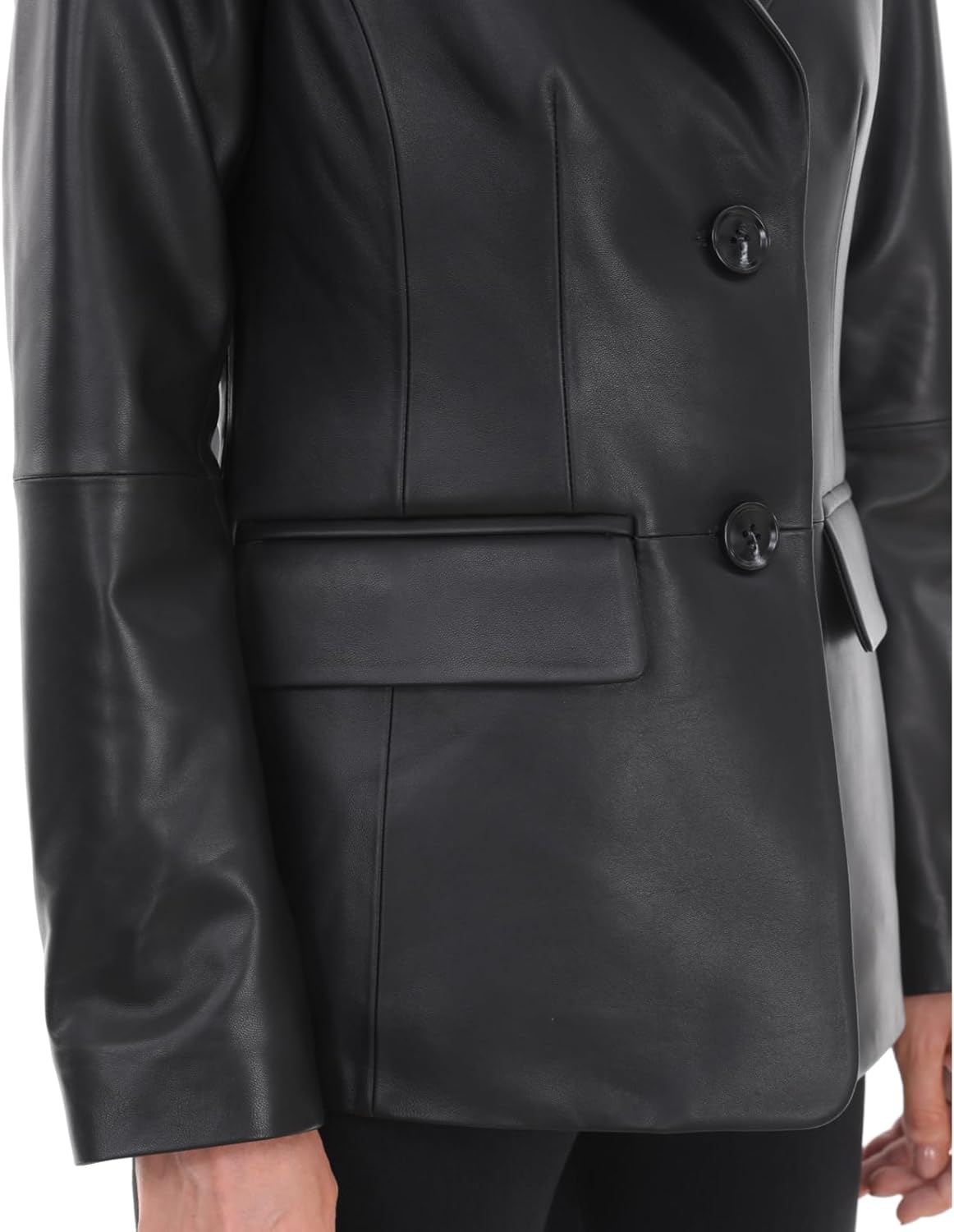 Lambskin Leather Jacket Women,Long Sleeve Button Front Leather Blazer,Notched Lapel Casual Style,Vent Detail