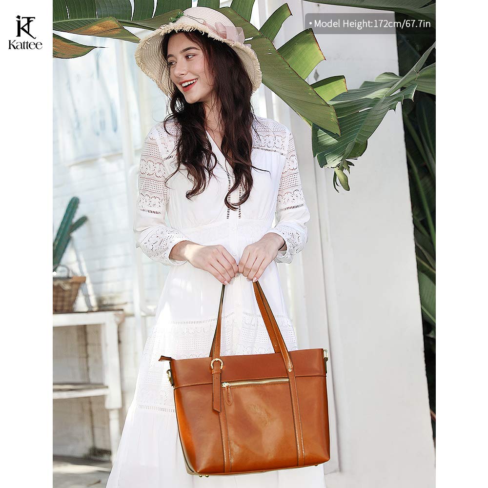 Kattee Genuine Leather Women Tote Bag Soft Handbags Vintage Shoulder Purses Fashion Top Handle Bag Large Capacity