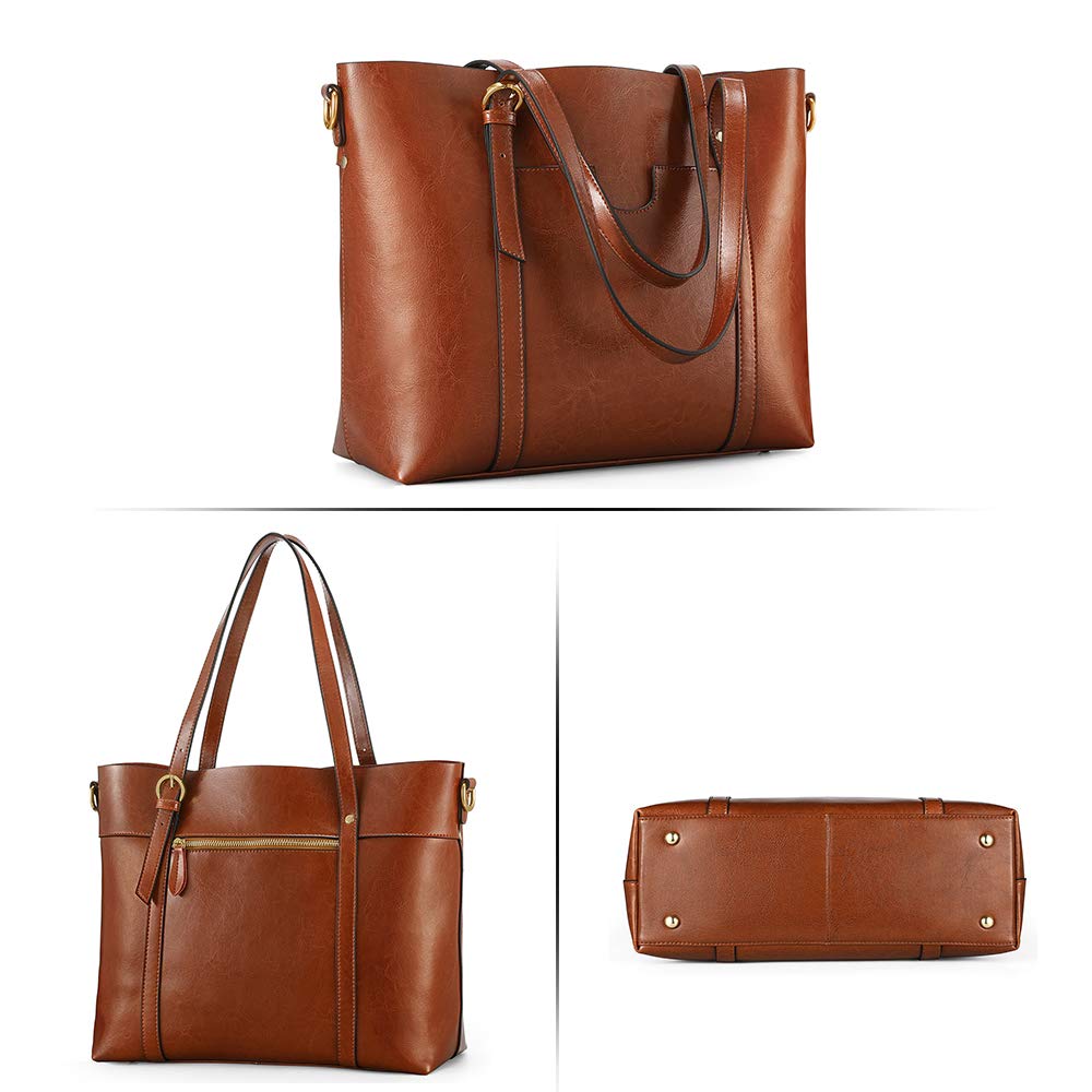 Kattee Genuine Leather Women Tote Bag Soft Handbags Vintage Shoulder Purses Fashion Top Handle Bag Large Capacity