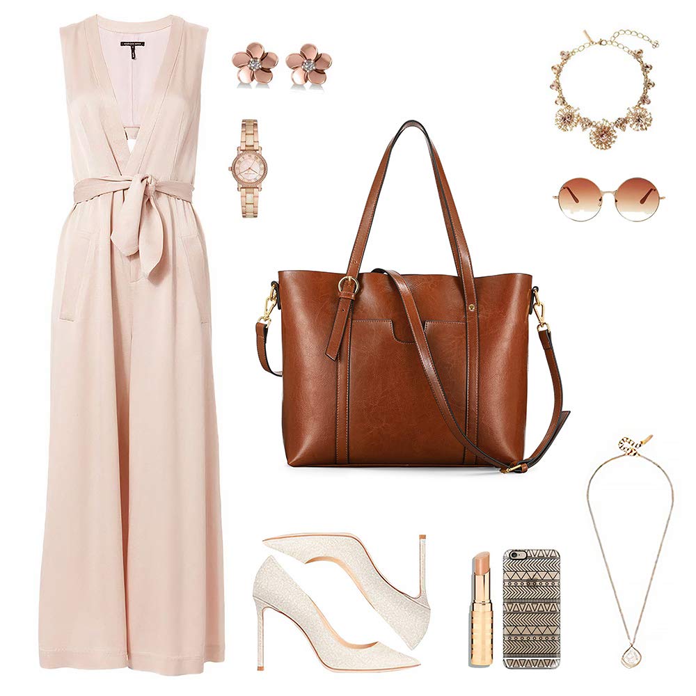 Kattee Genuine Leather Women Tote Bag Soft Handbags Vintage Shoulder Purses Fashion Top Handle Bag Large Capacity