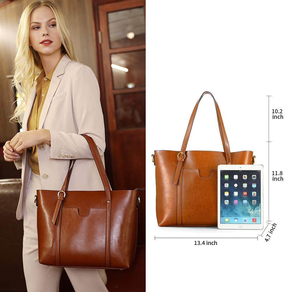 Kattee Genuine Leather Women Tote Bag Soft Handbags Vintage Shoulder Purses Fashion Top Handle Bag Large Capacity