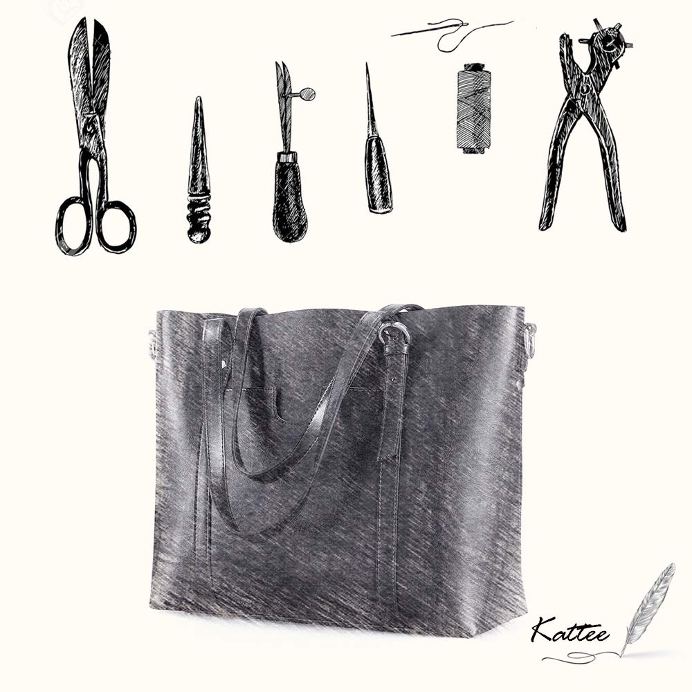 Kattee Genuine Leather Women Tote Bag Soft Handbags Vintage Shoulder Purses Fashion Top Handle Bag Large Capacity