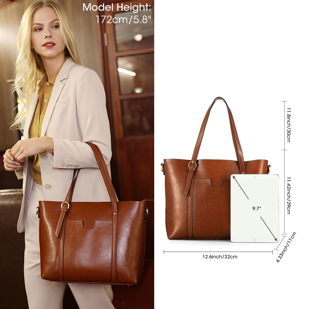 Kattee Genuine Leather Women Tote Bag Soft Handbags Vintage Shoulder Purses Fashion Top Handle Bag Large Capacity