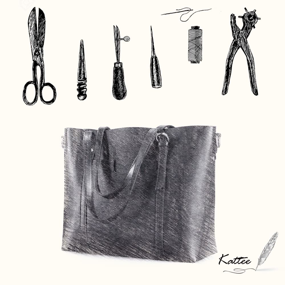 Kattee Genuine Leather Women Tote Bag Soft Handbags Vintage Shoulder Purses Fashion Top Handle Bag Large Capacity