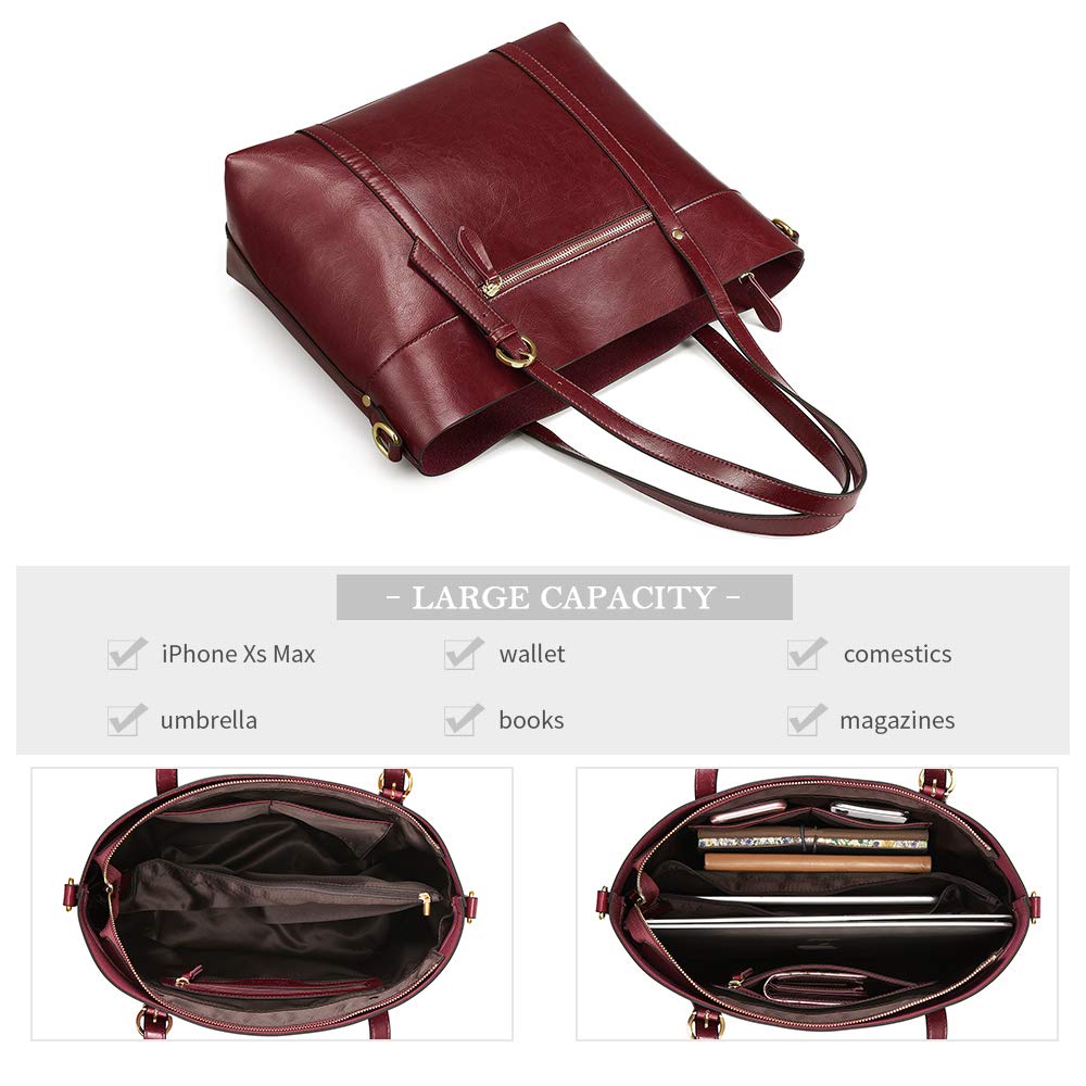 Kattee Genuine Leather Women Tote Bag Soft Handbags Vintage Shoulder Purses Fashion Top Handle Bag Large Capacity