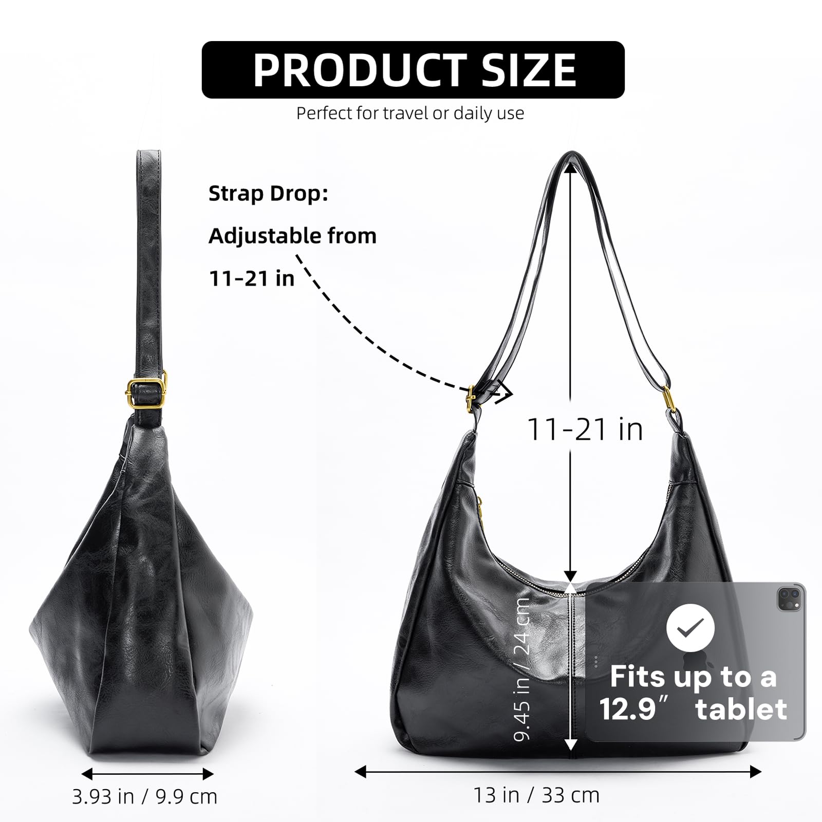celestina Hobo Bags for Women, Ultra Soft Foldable Vegan Leather Shoulder Handbag, Stylish Slouchy Tote Purses