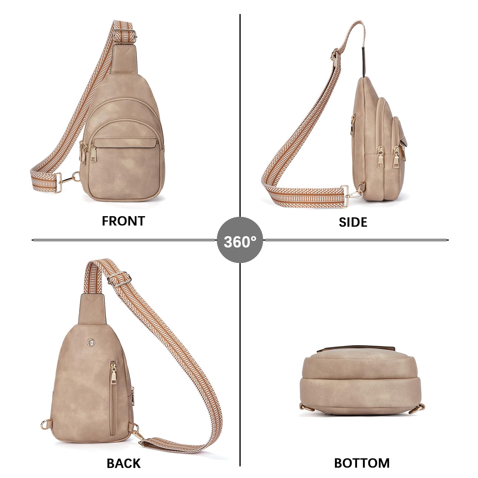 BOSTANTEN Small Sling Bag for Women Leather Crossbody Bags Fanny Pack Chest Bag for Travel