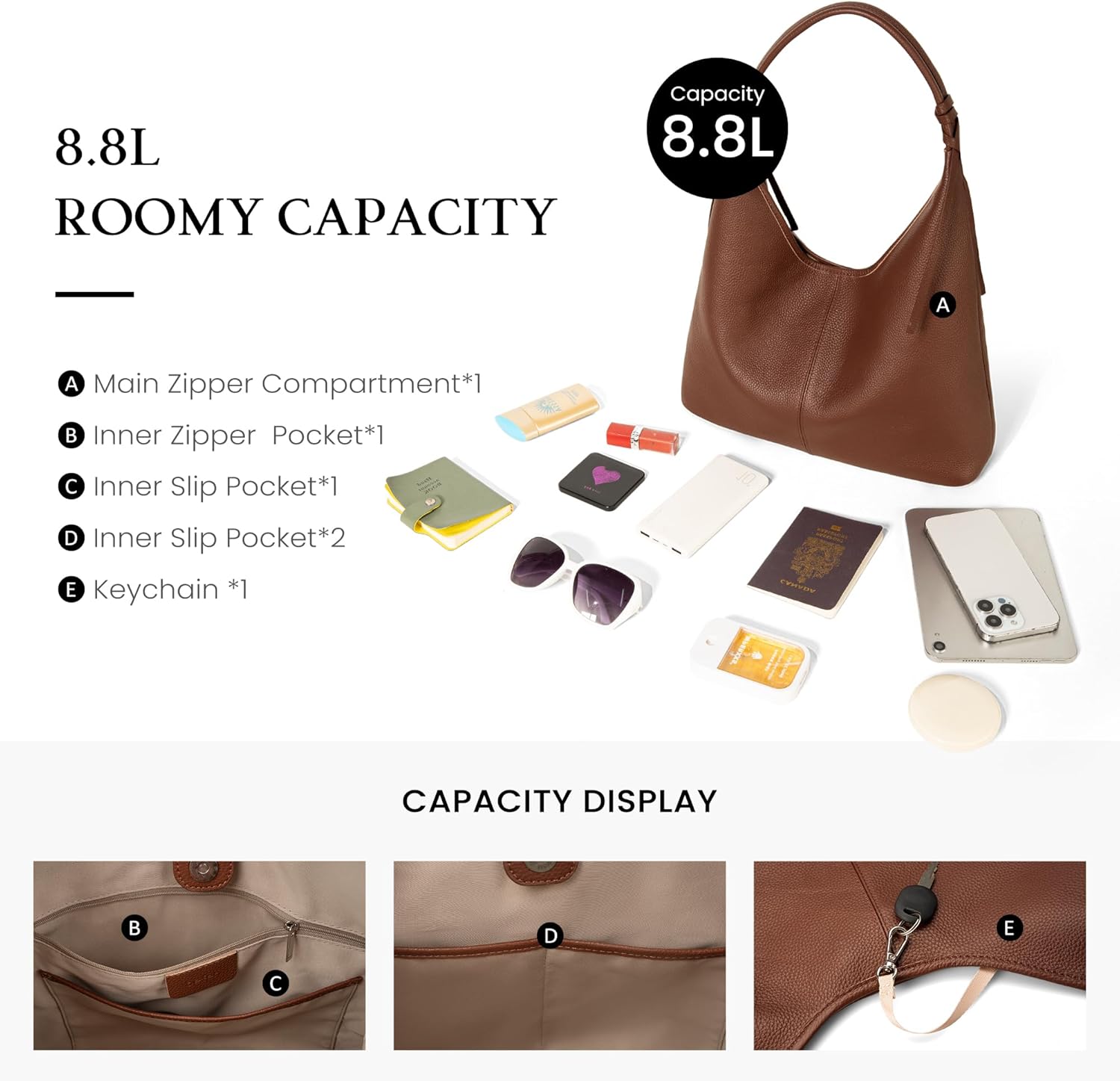 befen Genuine Leather Slouchy Hobo Purses for Women, Top Grain Real Leather Tote Handbags Shoulder Satchel with Tassel Ribbon