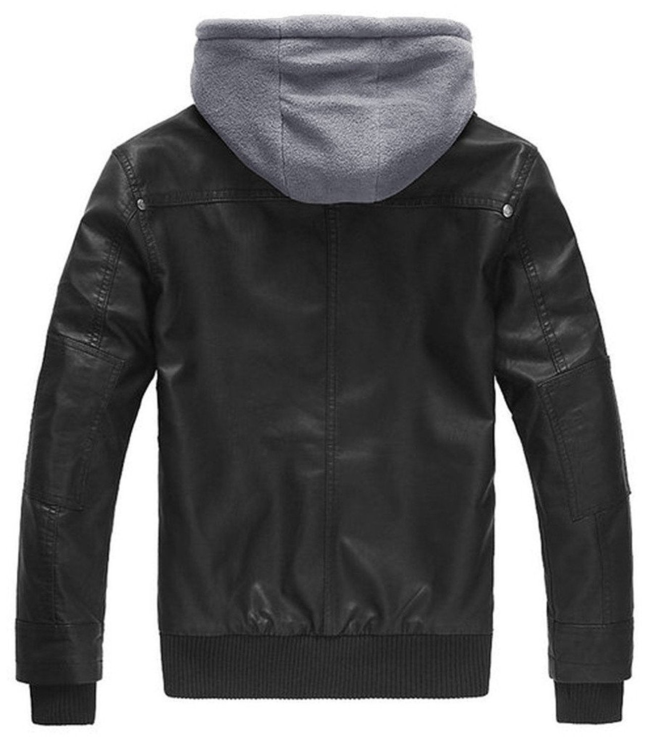 wantdo Men's Faux Leather Jacket with Removable Hood Motorcycle Jacket Casual Warm Winter Coat