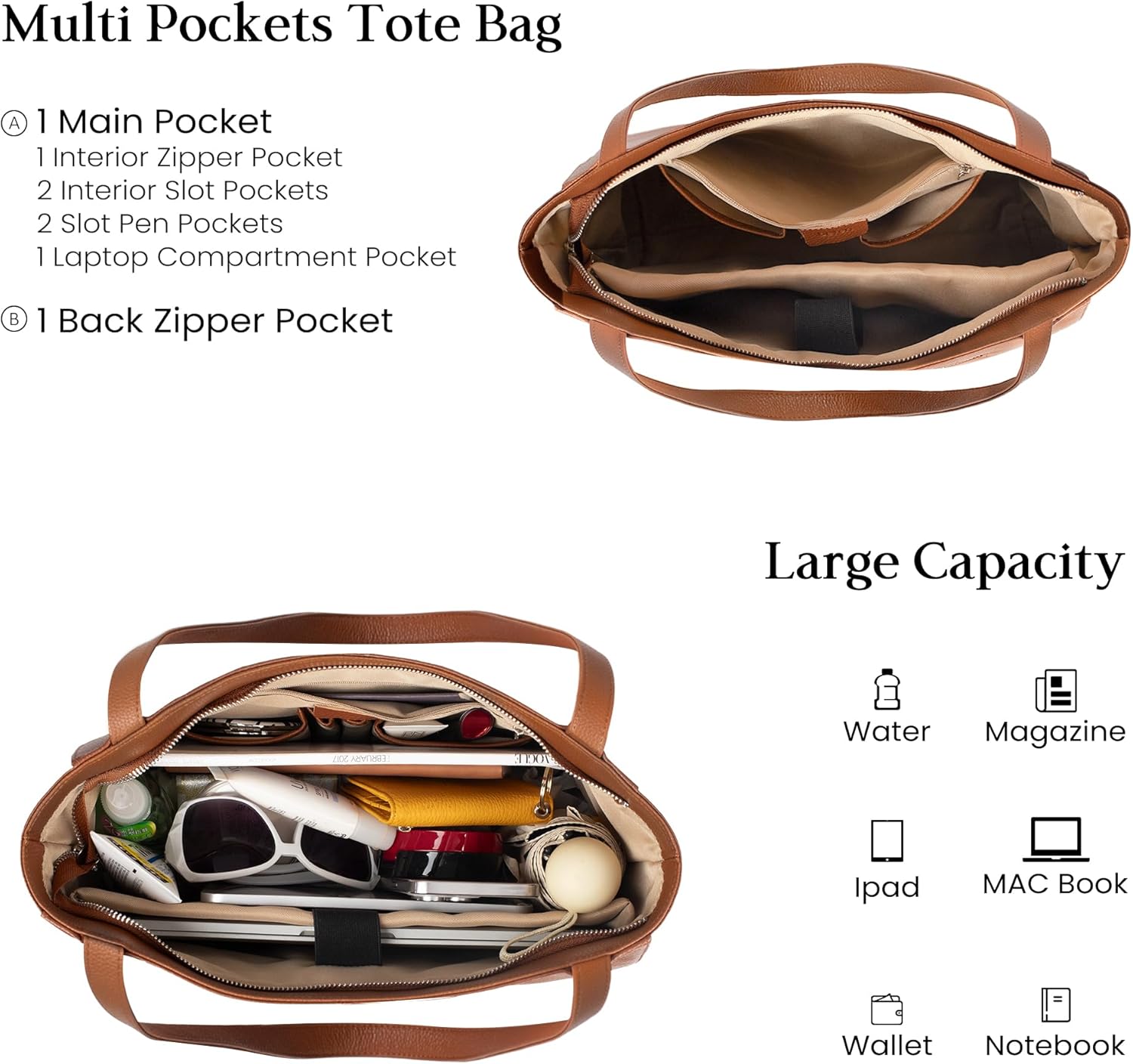 befen Genuine Leather Tote Bag for Women Work, Women's Leather Shoulder Bags Purses Satchel Handbags with Laptop Compartment