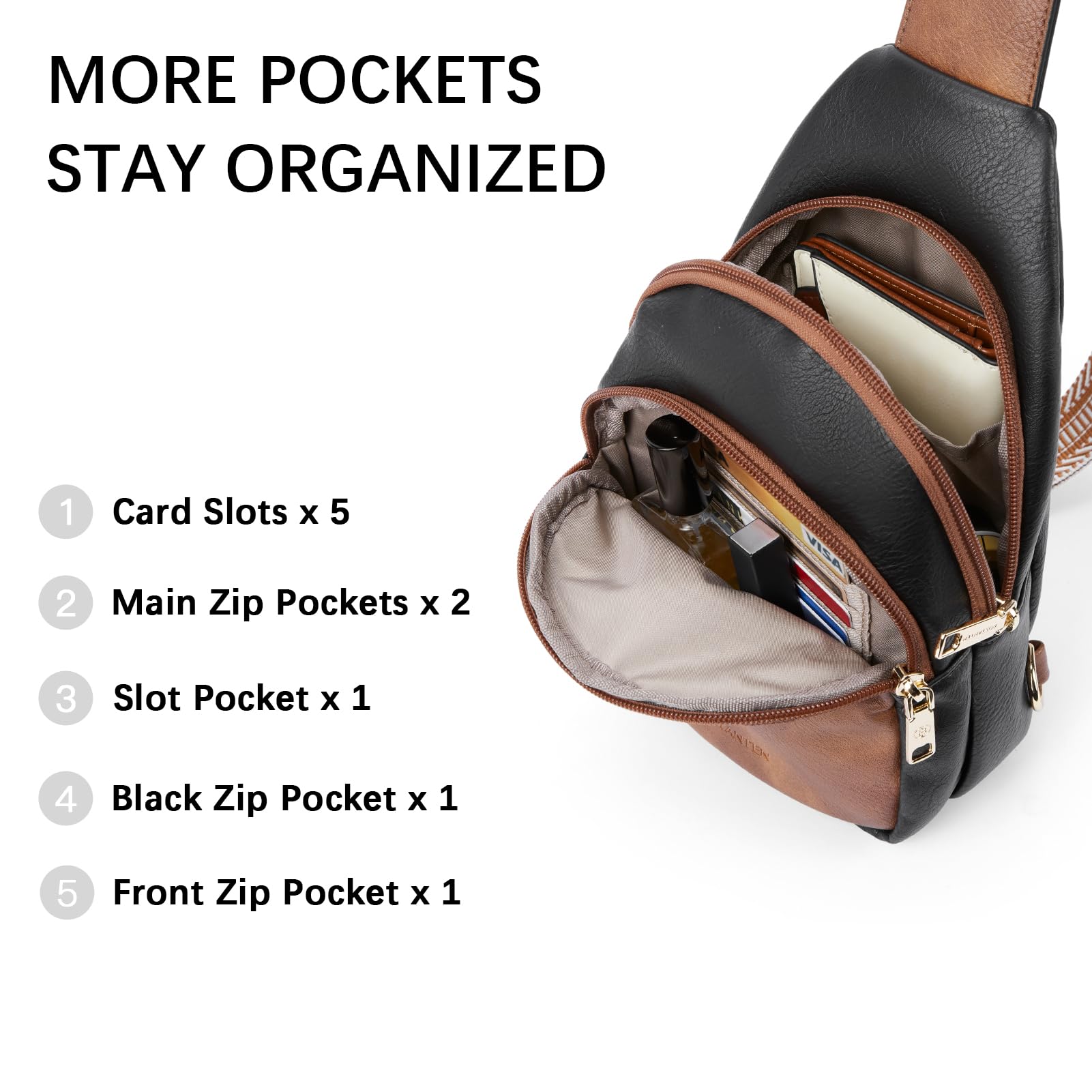 BOSTANTEN Small Sling Bag for Women Leather Crossbody Bags Fanny Pack Chest Bag for Travel