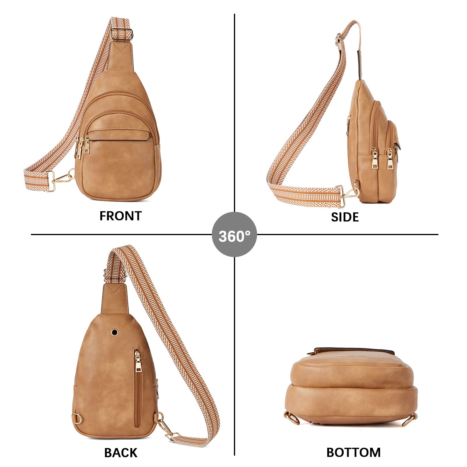 BOSTANTEN Small Sling Bag for Women Leather Crossbody Bags Fanny Pack Chest Bag for Travel