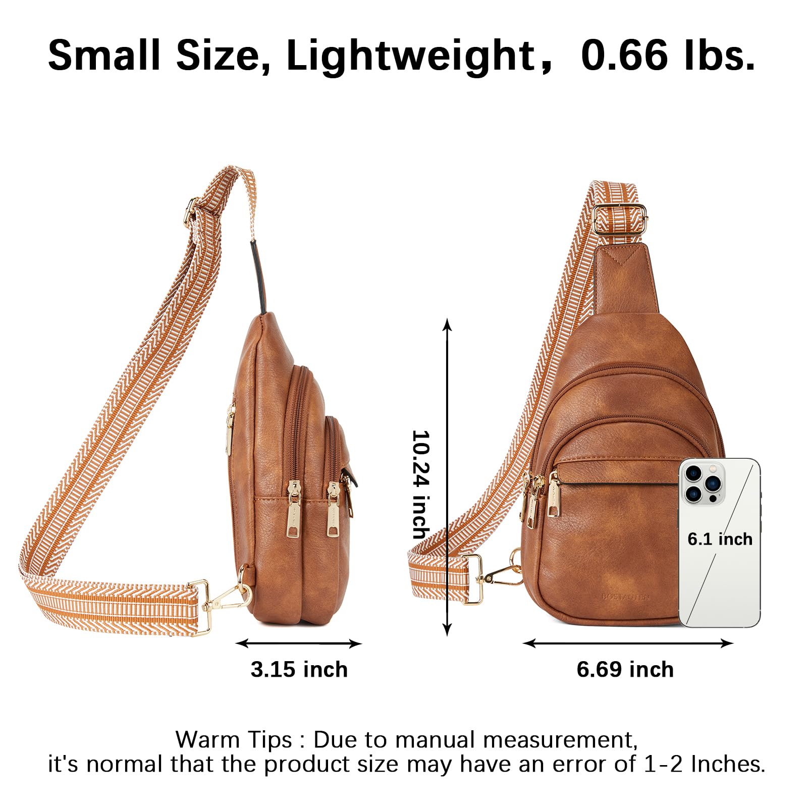 BOSTANTEN Small Sling Bag for Women Leather Crossbody Bags Fanny Pack Chest Bag for Travel