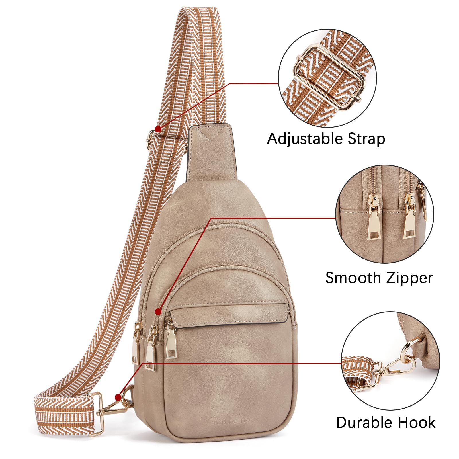 BOSTANTEN Small Sling Bag for Women Leather Crossbody Bags Fanny Pack Chest Bag for Travel