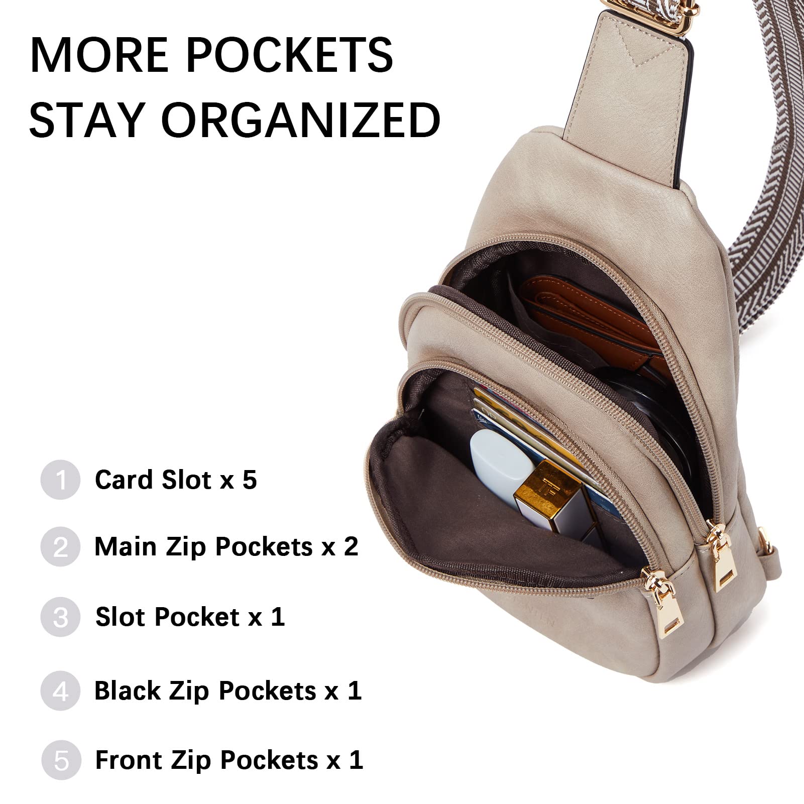 BOSTANTEN Small Sling Bag for Women Leather Crossbody Bags Fanny Pack Chest Bag for Travel