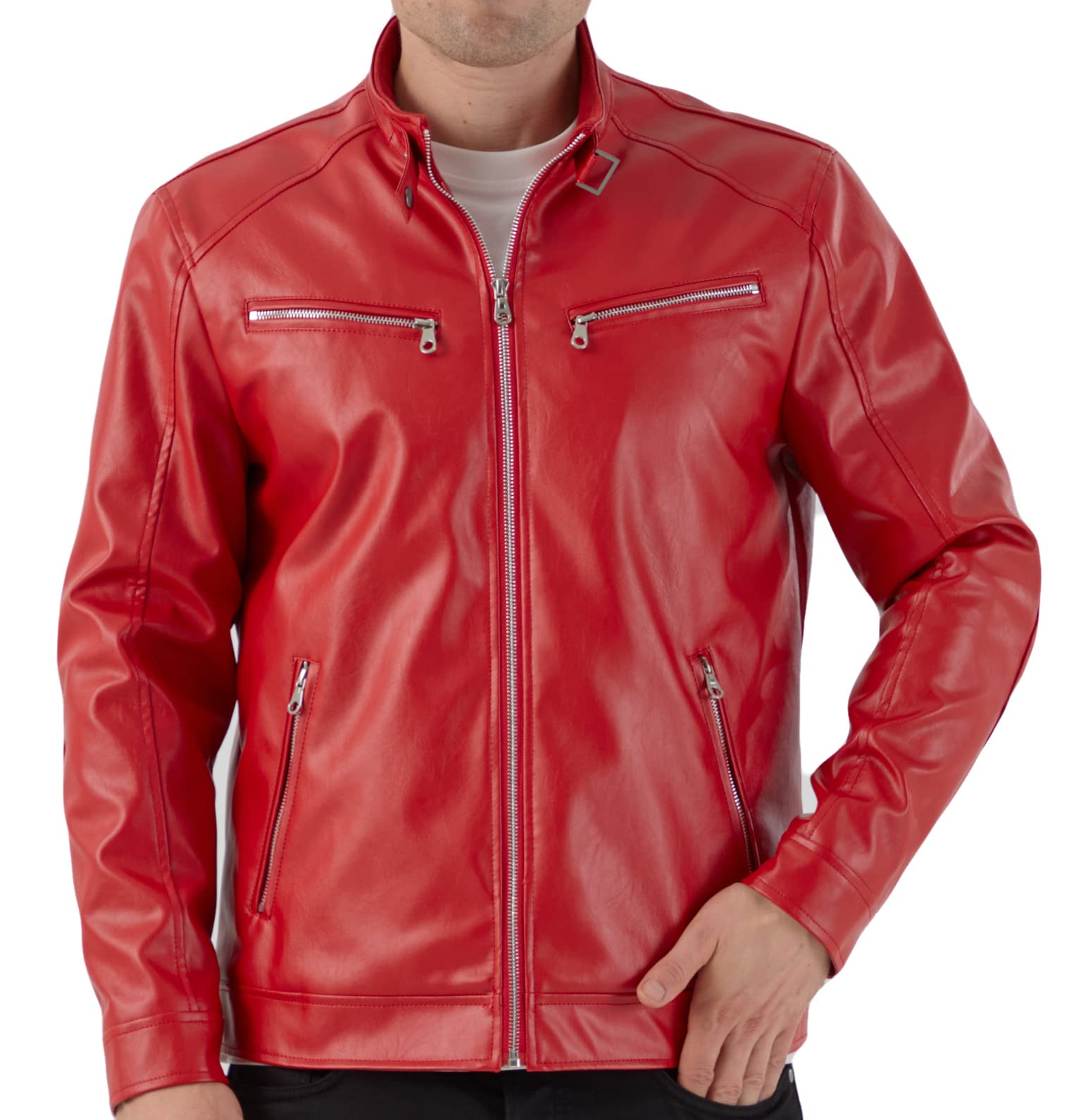 WULFUL Men's Stand Collar Leather Jacket Motorcycle Lightweight Faux Leather Outwear
