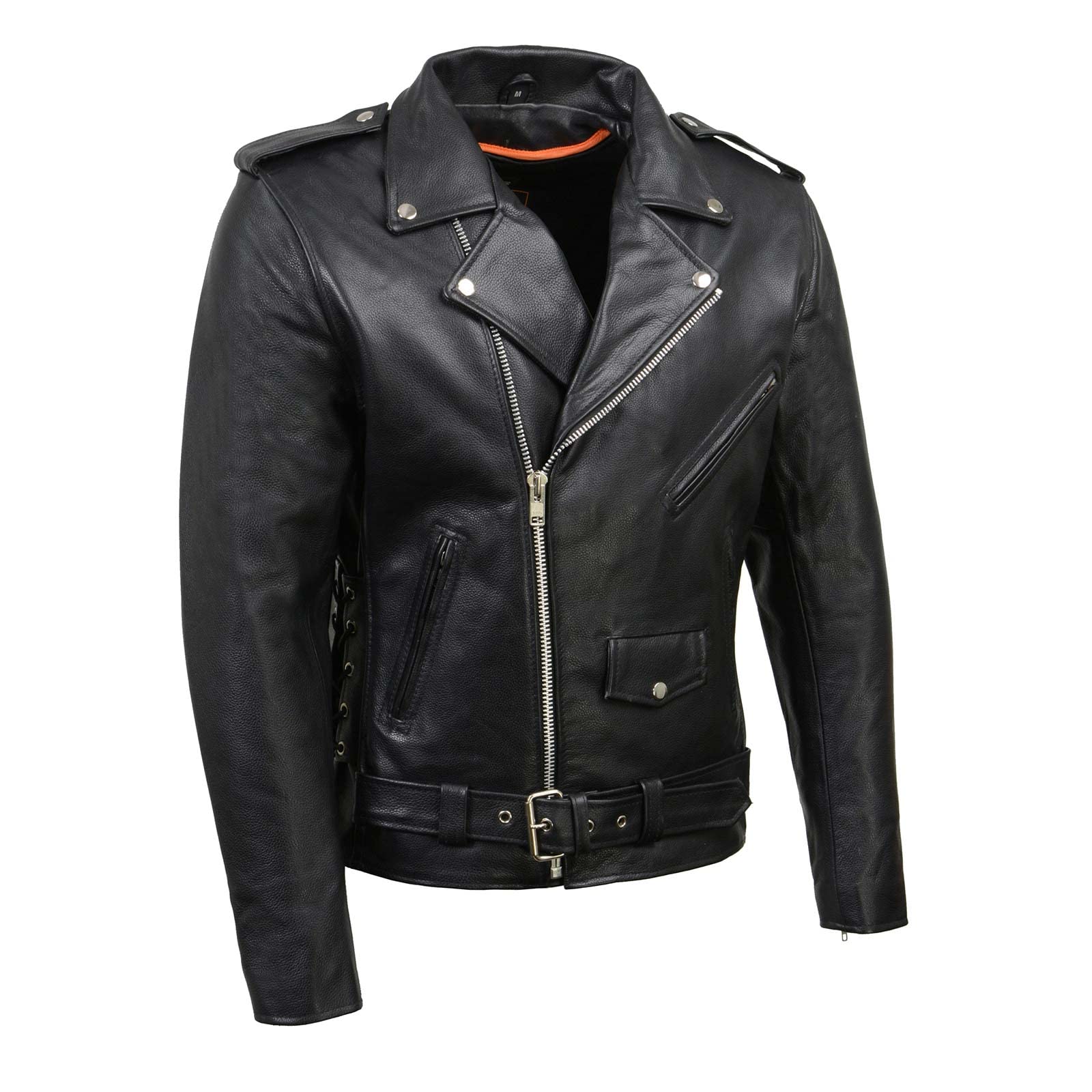 Milwaukee Leather SH1011 Men's Classic Brando Premium Leather Black Motorcycle Riders Leather Jacket w/Side Laces