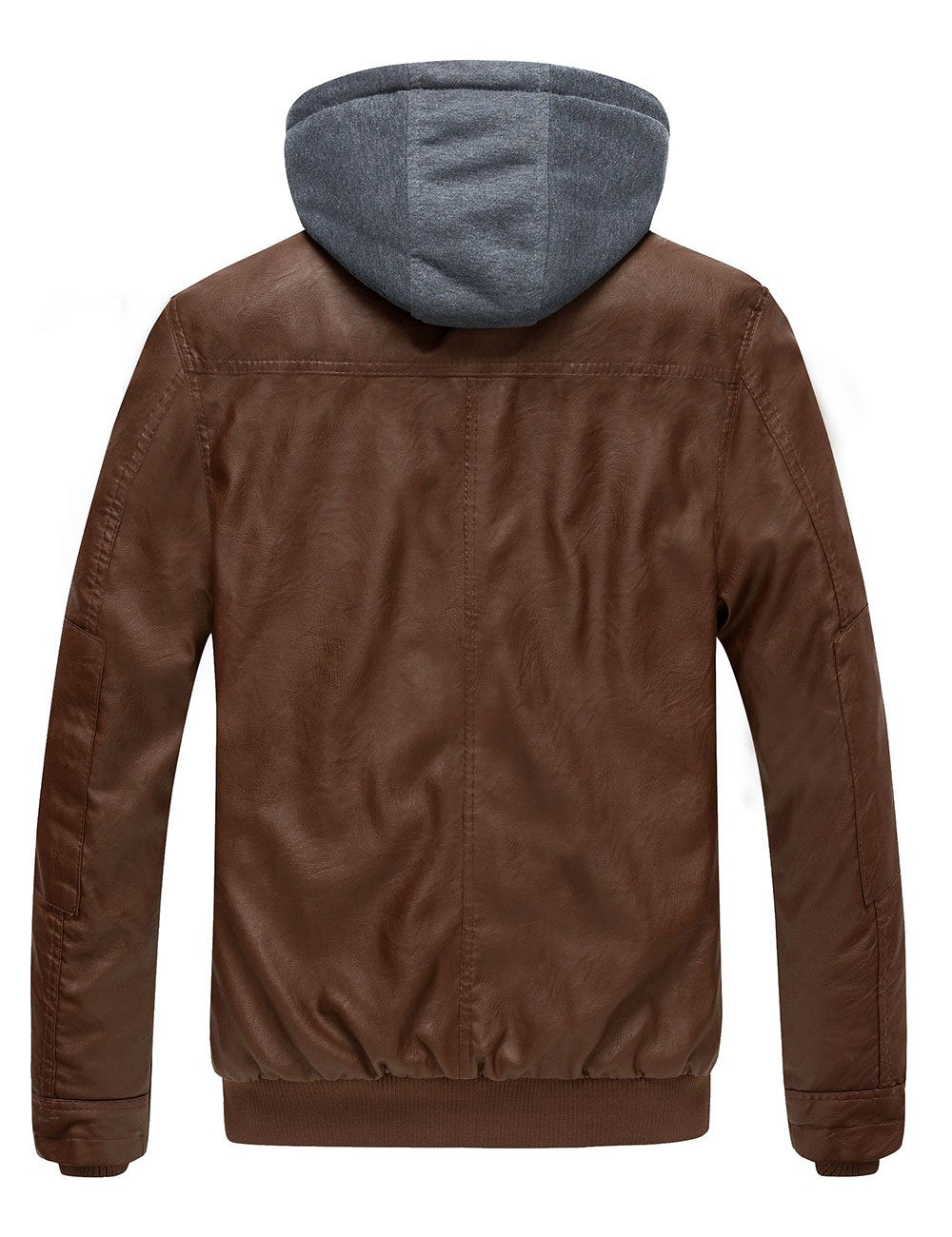 wantdo Men's Faux Leather Jacket with Removable Hood Motorcycle Jacket Casual Warm Winter Coat