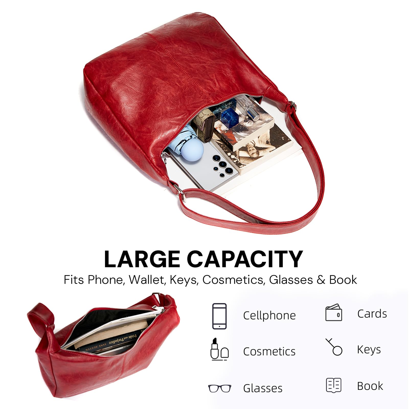 celestina Hobo Bags for Women, Ultra Soft Foldable Vegan Leather Shoulder Handbag, Stylish Slouchy Tote Purses