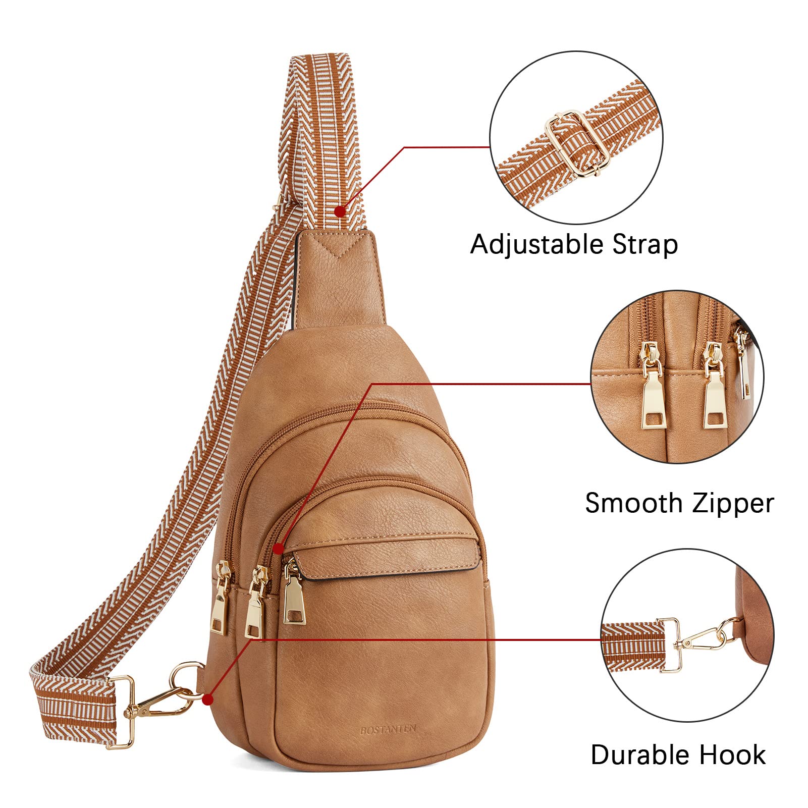 BOSTANTEN Small Sling Bag for Women Leather Crossbody Bags Fanny Pack Chest Bag for Travel