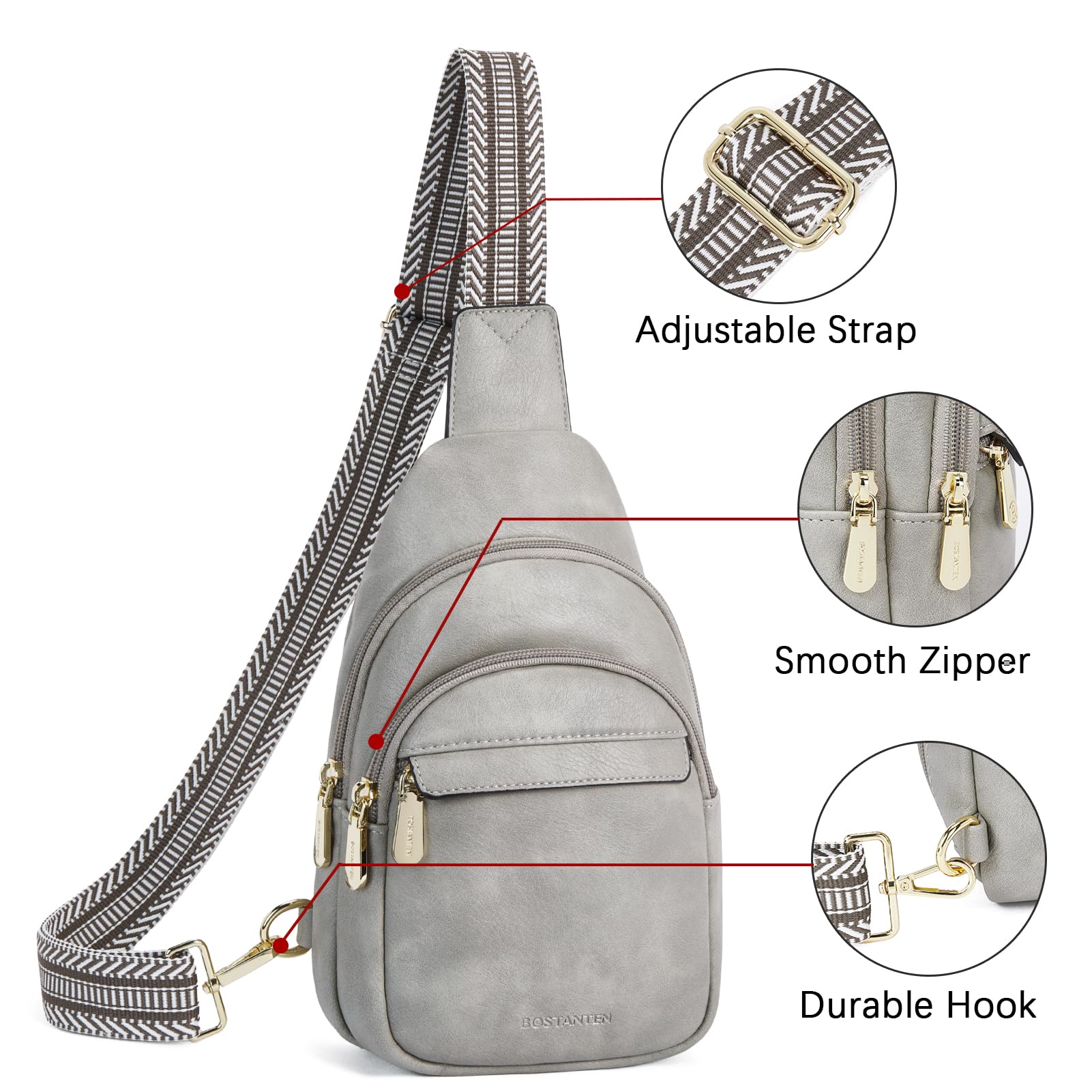 BOSTANTEN Small Sling Bag for Women Leather Crossbody Bags Fanny Pack Chest Bag for Travel