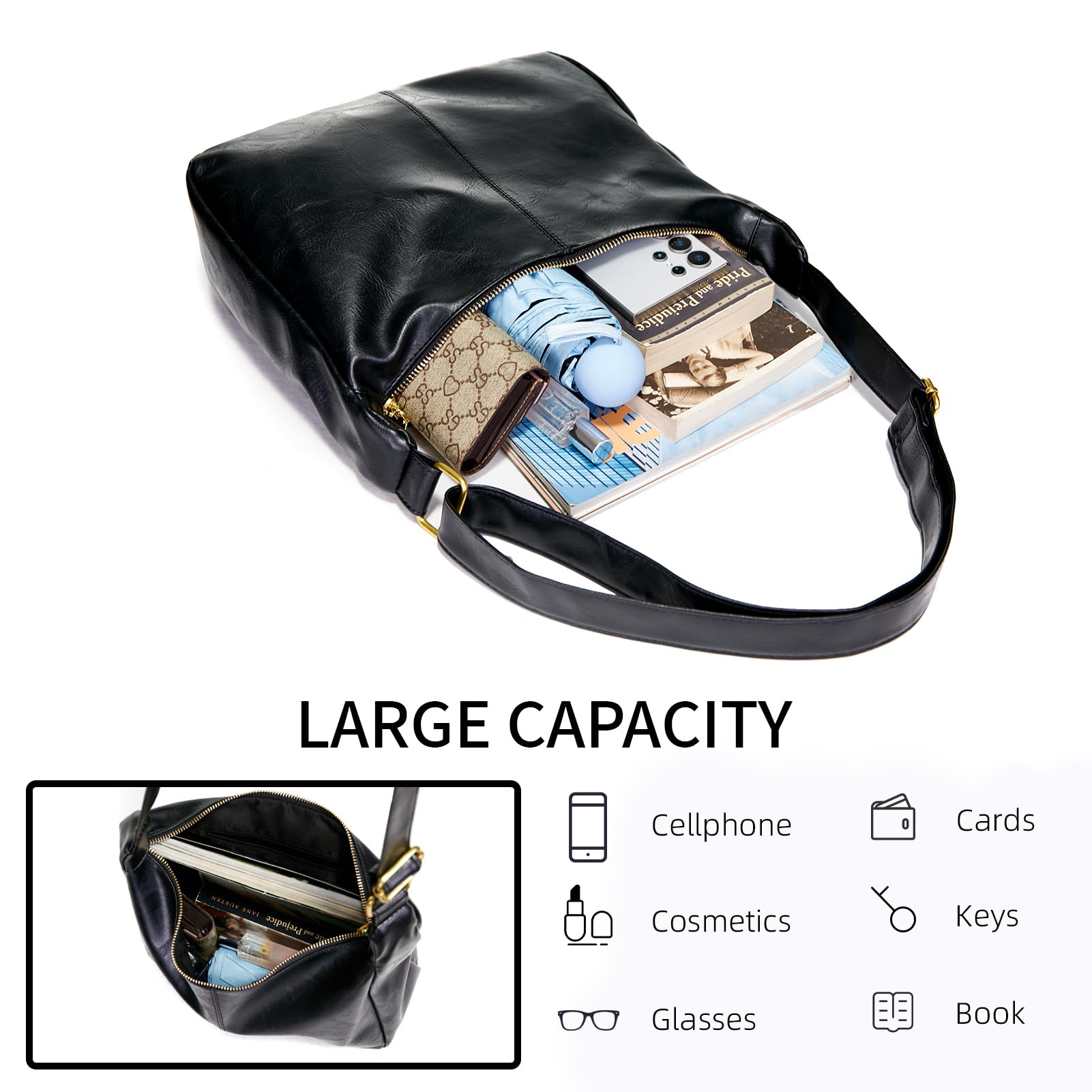 celestina Hobo Bags for Women, Ultra Soft Foldable Vegan Leather Shoulder Handbag, Stylish Slouchy Tote Purses