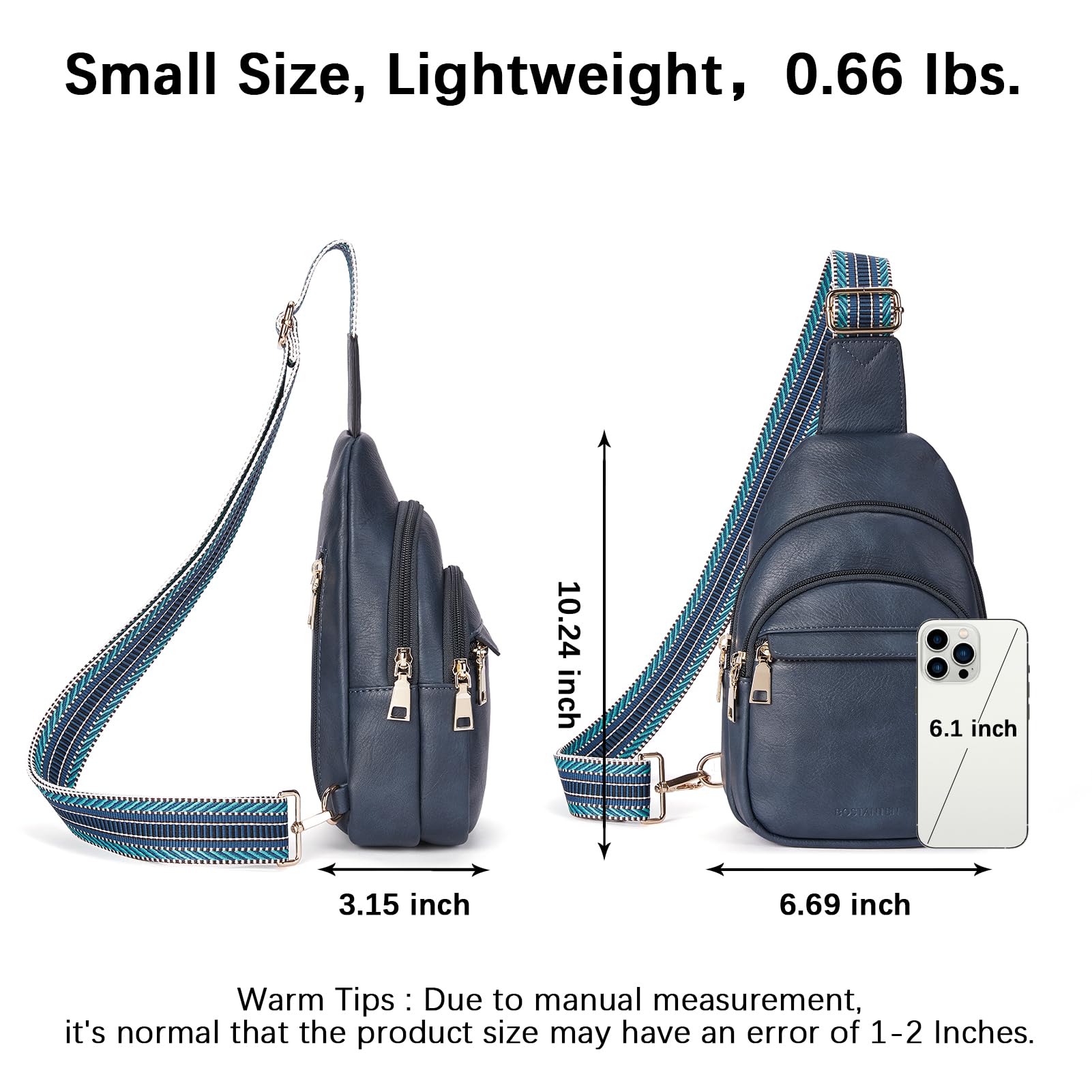 BOSTANTEN Small Sling Bag for Women Leather Crossbody Bags Fanny Pack Chest Bag for Travel