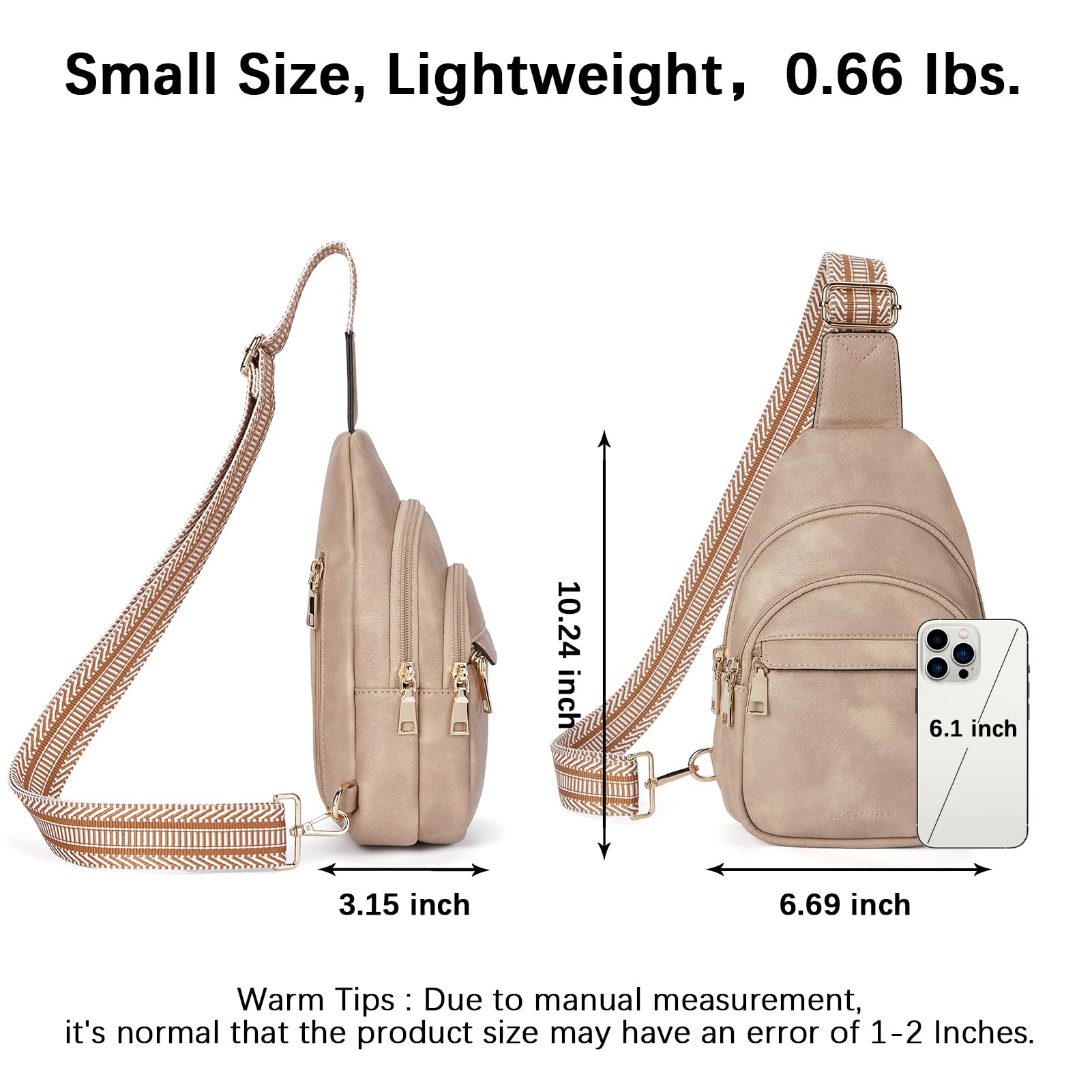 BOSTANTEN Small Sling Bag for Women Leather Crossbody Bags Fanny Pack Chest Bag for Travel