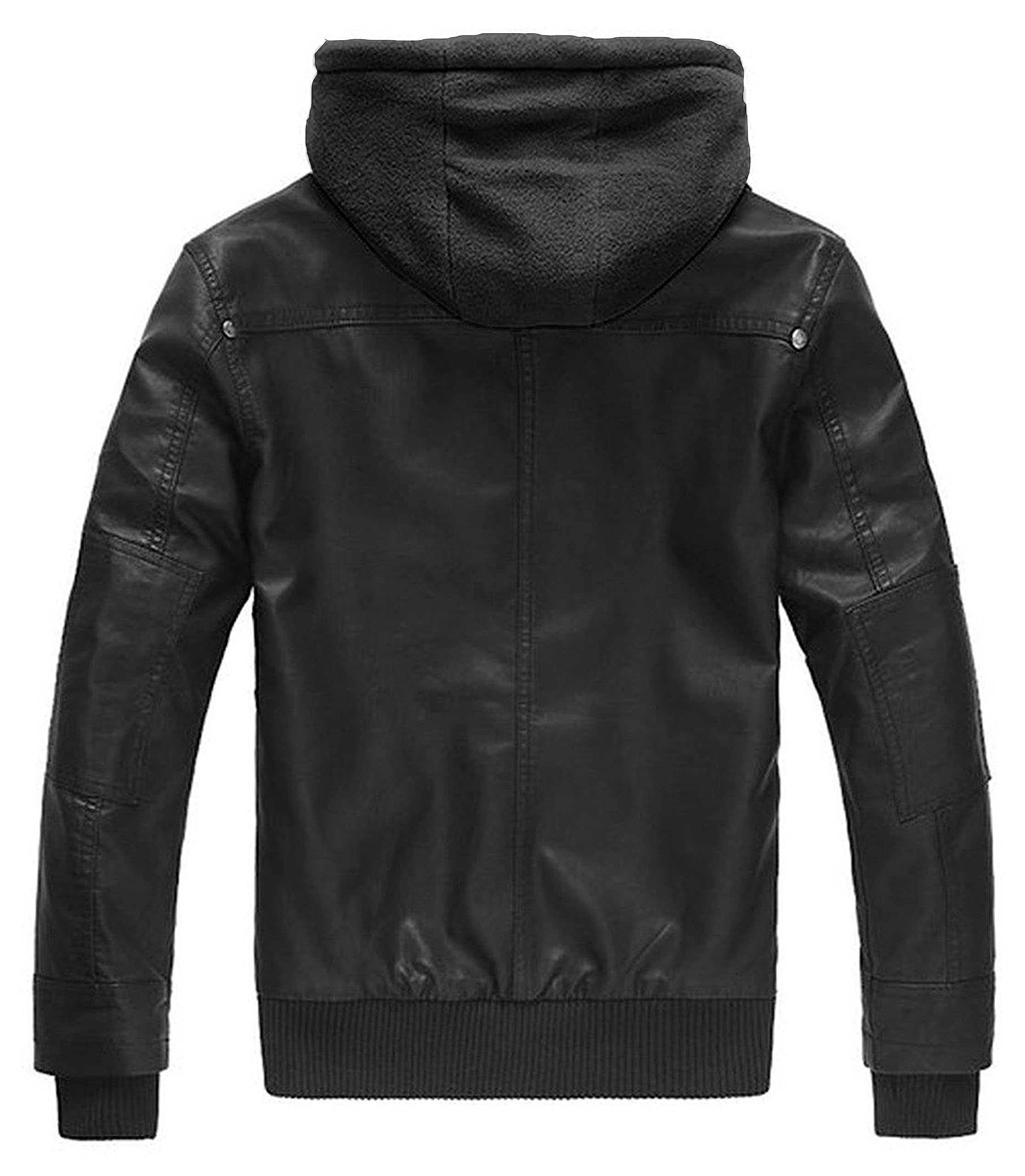 wantdo Men's Faux Leather Jacket with Removable Hood Motorcycle Jacket Casual Warm Winter Coat