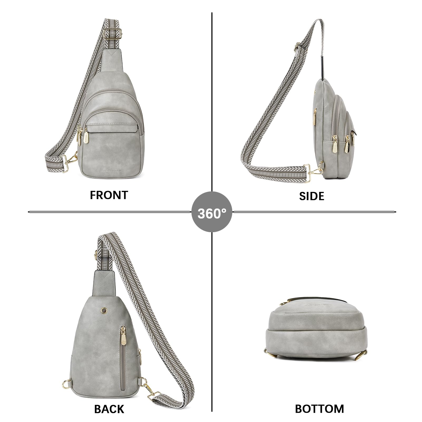 BOSTANTEN Small Sling Bag for Women Leather Crossbody Bags Fanny Pack Chest Bag for Travel