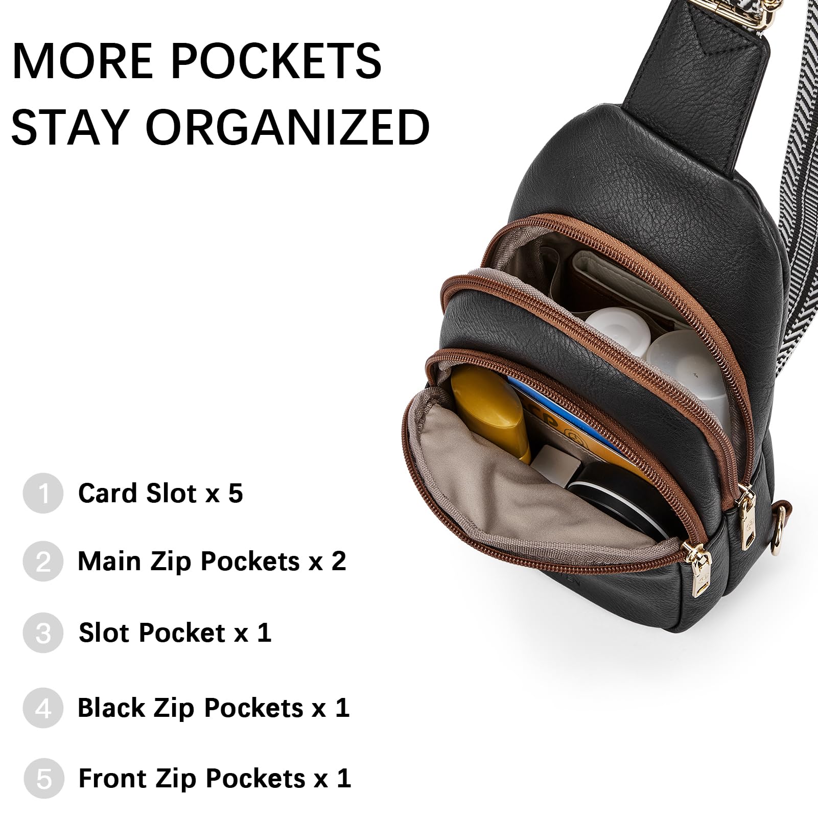 BOSTANTEN Small Sling Bag for Women Leather Crossbody Bags Fanny Pack Chest Bag for Travel