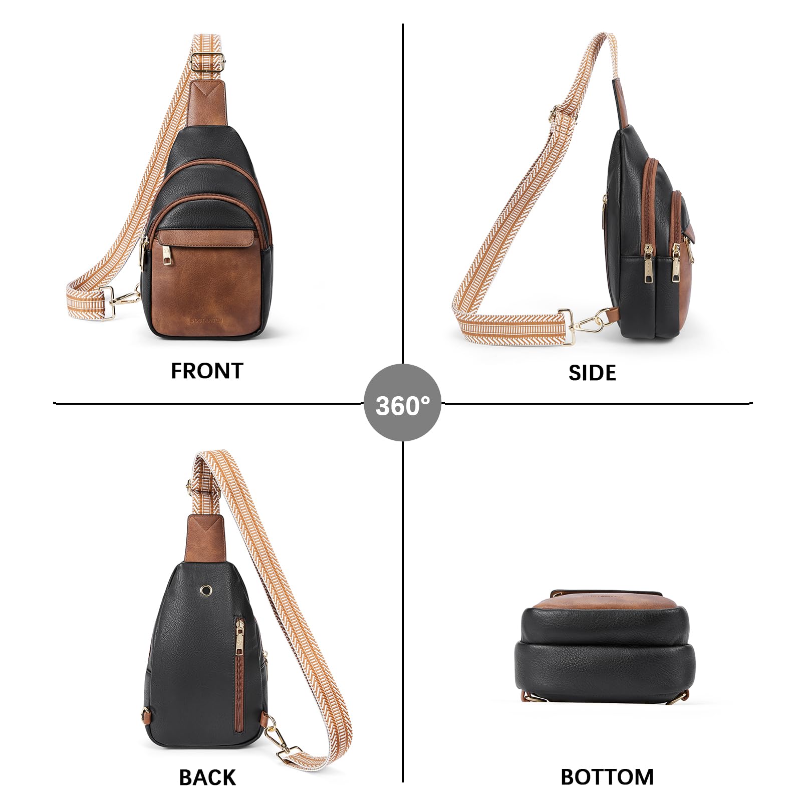 BOSTANTEN Small Sling Bag for Women Leather Crossbody Bags Fanny Pack Chest Bag for Travel