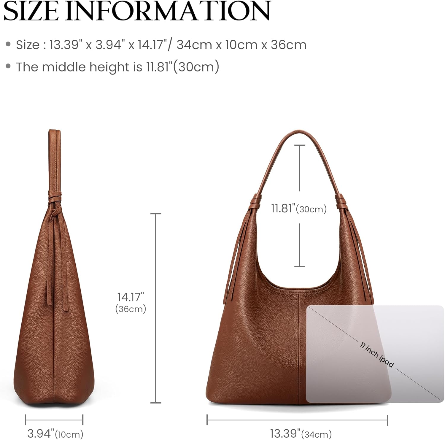 befen Genuine Leather Slouchy Hobo Purses for Women, Top Grain Real Leather Tote Handbags Shoulder Satchel with Tassel Ribbon