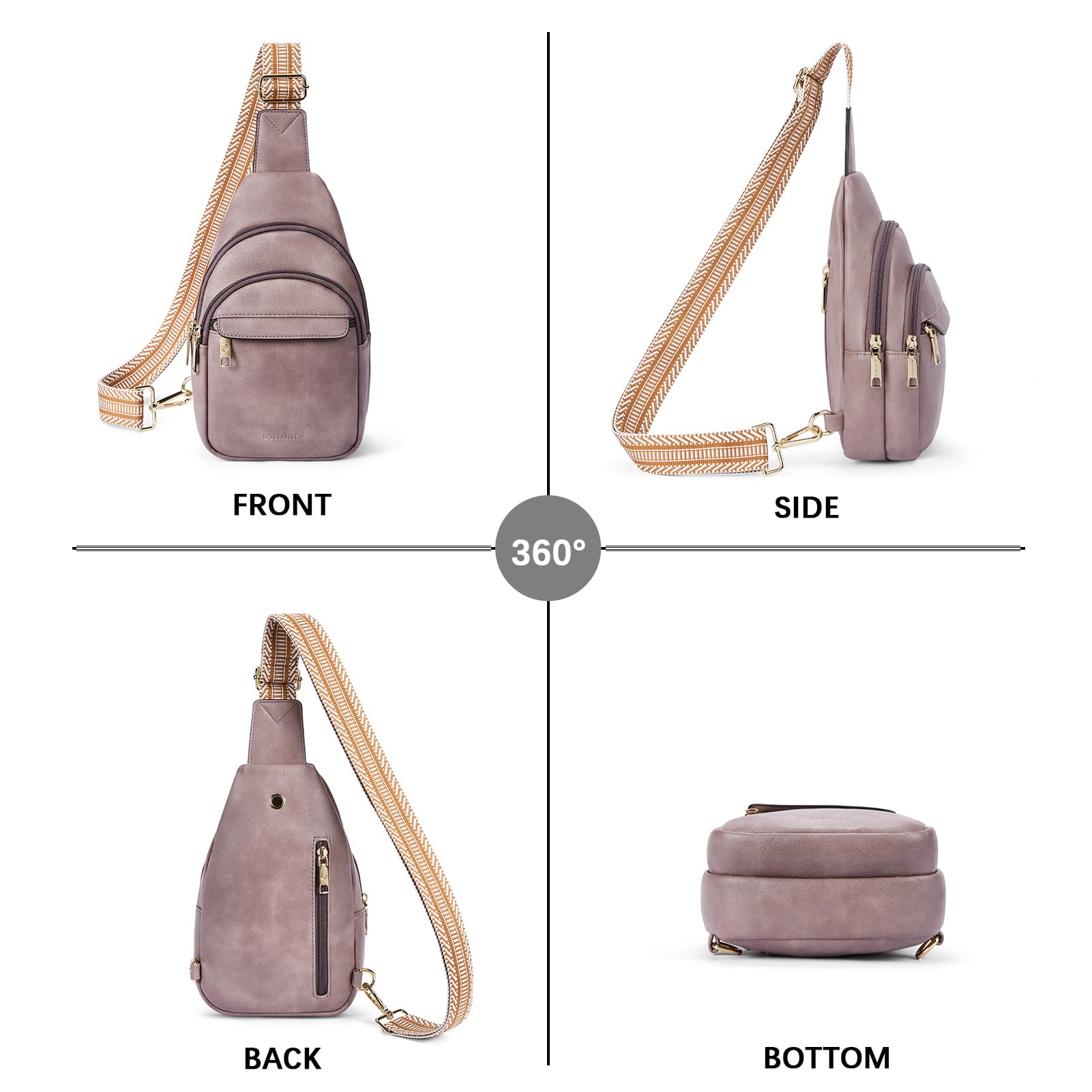 BOSTANTEN Small Sling Bag for Women Leather Crossbody Bags Fanny Pack Chest Bag for Travel