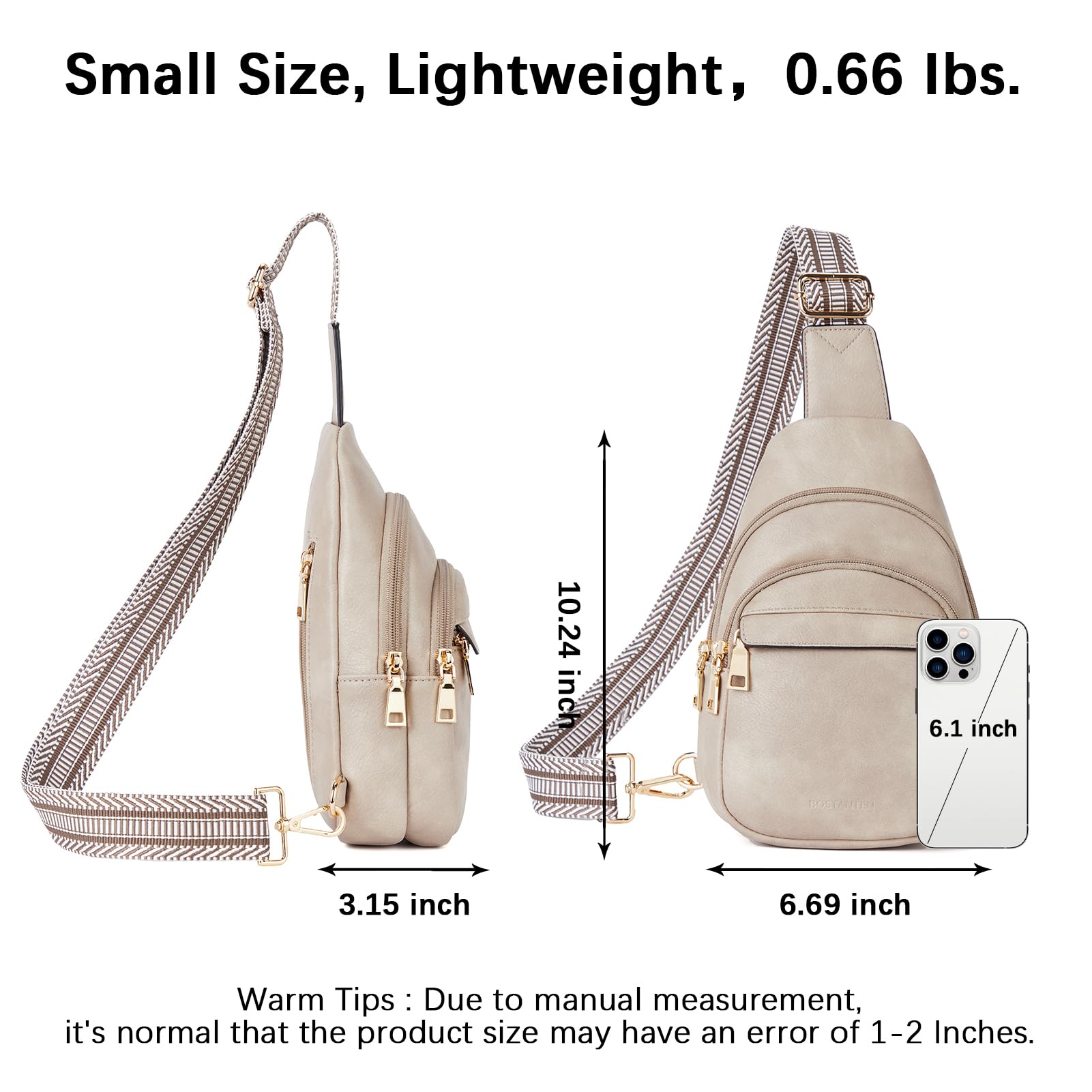 BOSTANTEN Small Sling Bag for Women Leather Crossbody Bags Fanny Pack Chest Bag for Travel