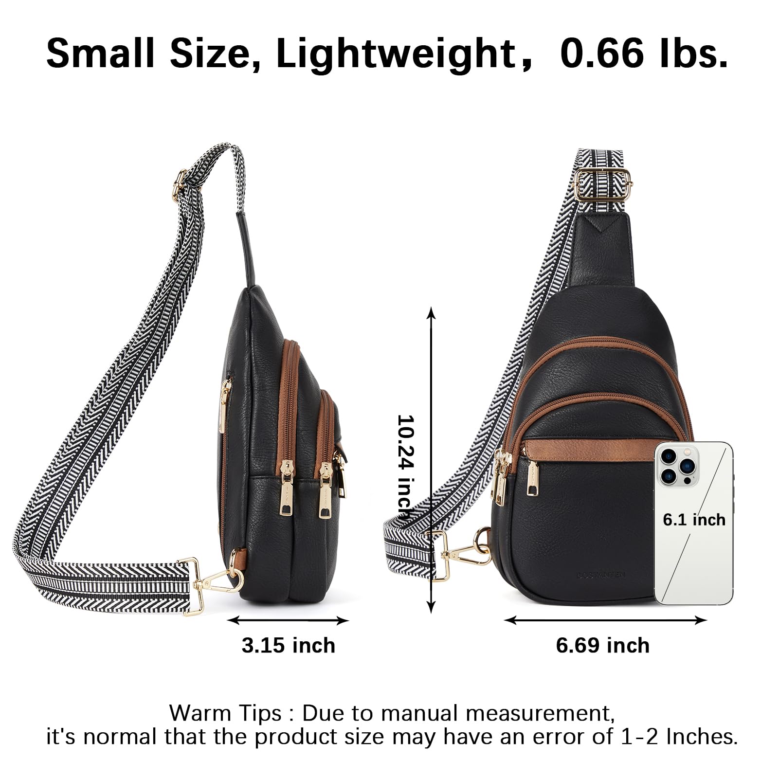 BOSTANTEN Small Sling Bag for Women Leather Crossbody Bags Fanny Pack Chest Bag for Travel