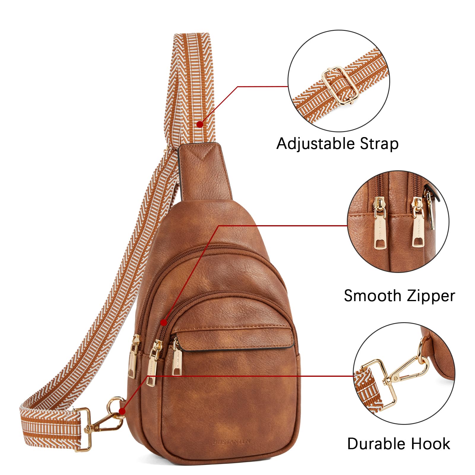 BOSTANTEN Small Sling Bag for Women Leather Crossbody Bags Fanny Pack Chest Bag for Travel