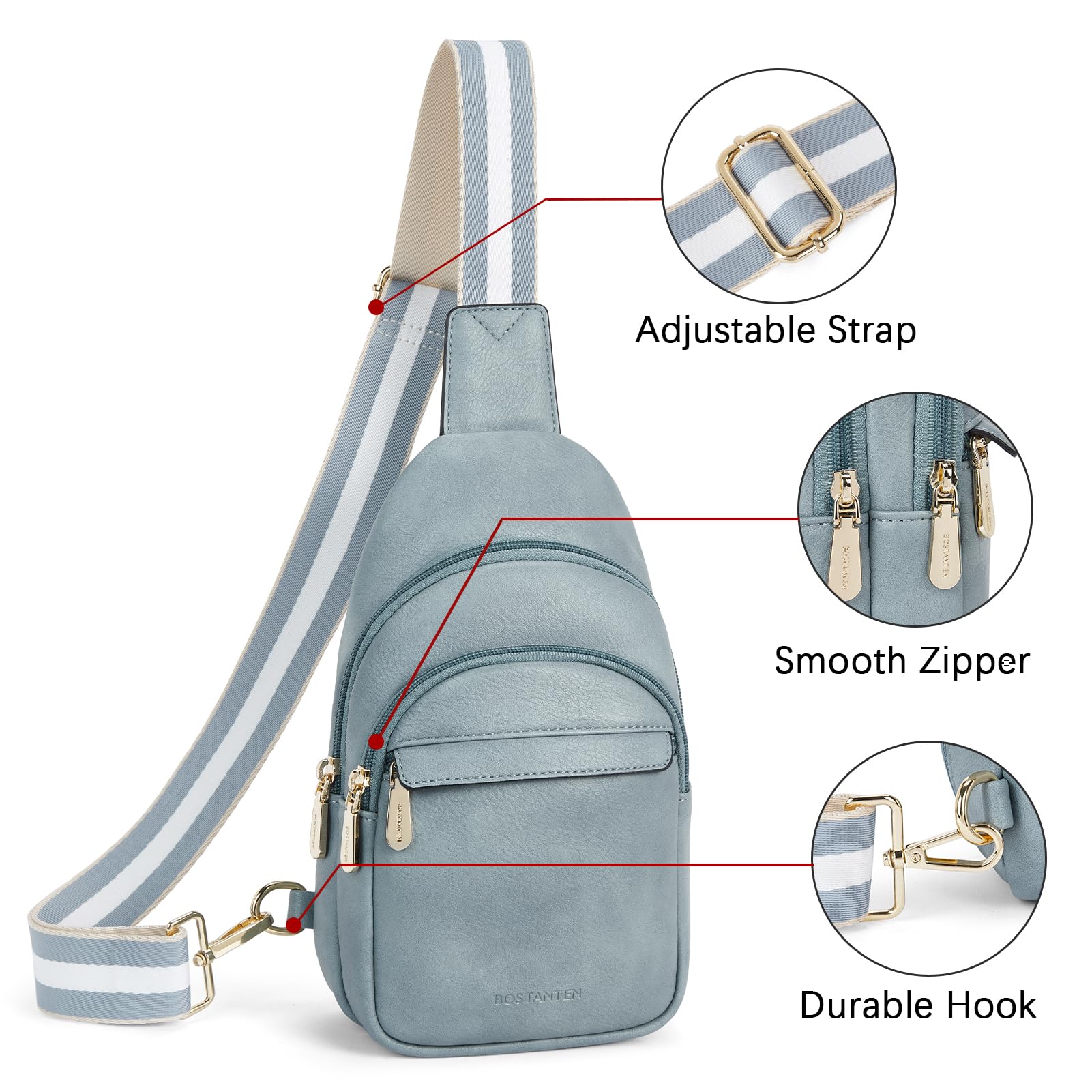 BOSTANTEN Small Sling Bag for Women Leather Crossbody Bags Fanny Pack Chest Bag for Travel