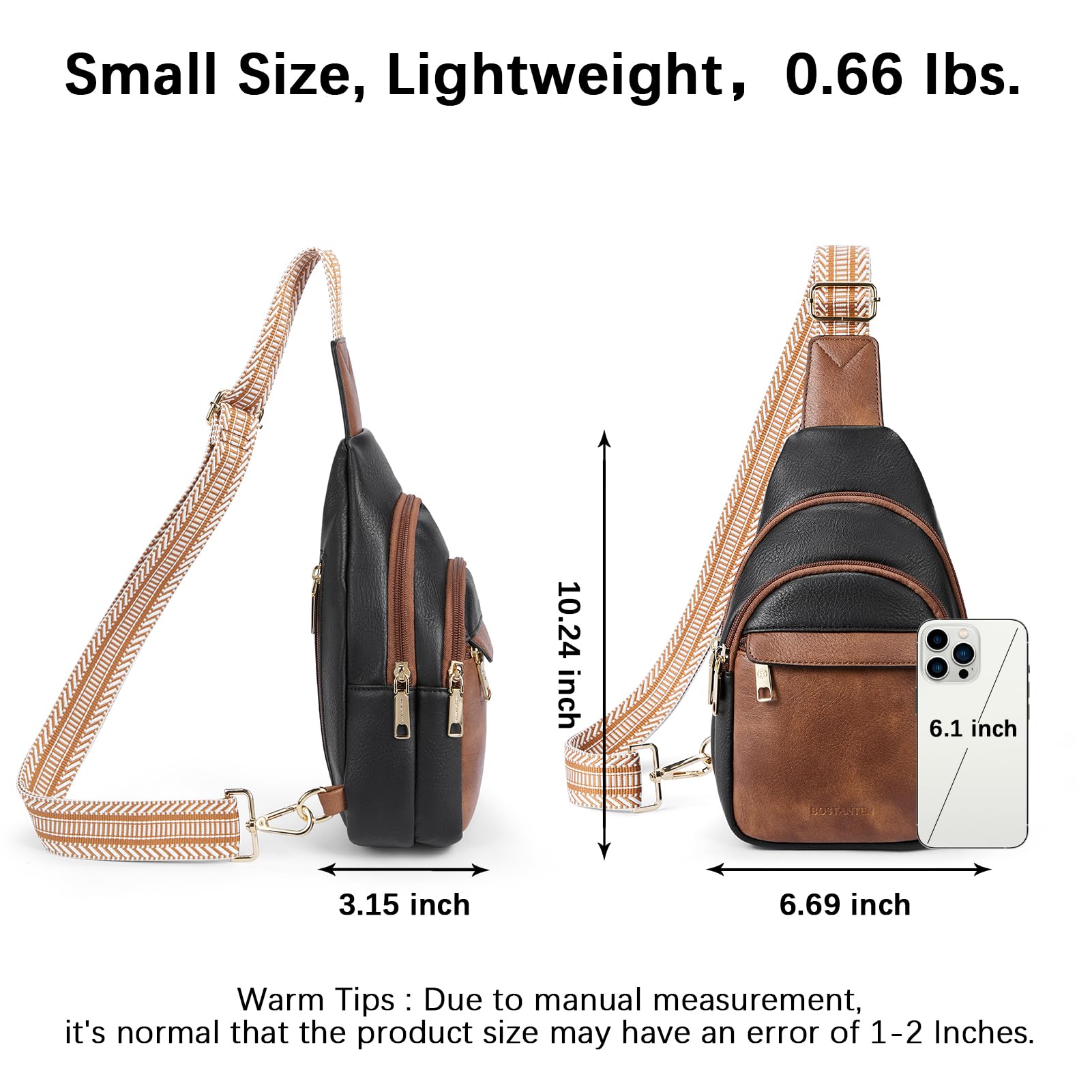 BOSTANTEN Small Sling Bag for Women Leather Crossbody Bags Fanny Pack Chest Bag for Travel