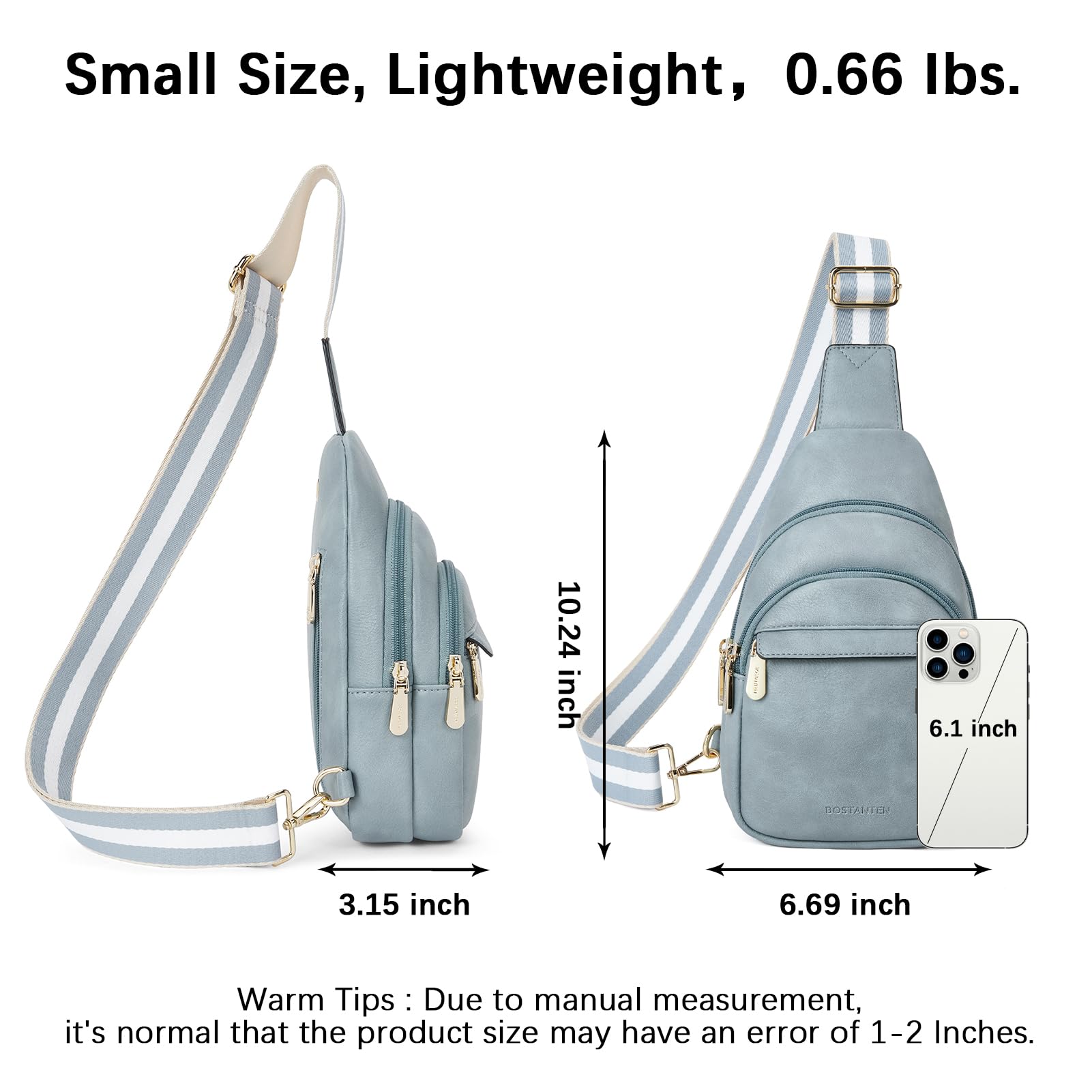 BOSTANTEN Small Sling Bag for Women Leather Crossbody Bags Fanny Pack Chest Bag for Travel