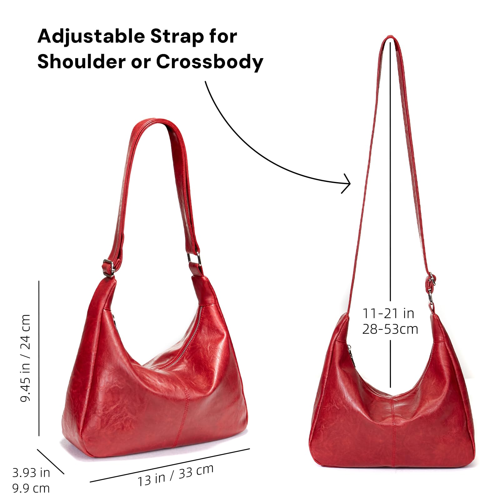 celestina Hobo Bags for Women, Ultra Soft Foldable Vegan Leather Shoulder Handbag, Stylish Slouchy Tote Purses