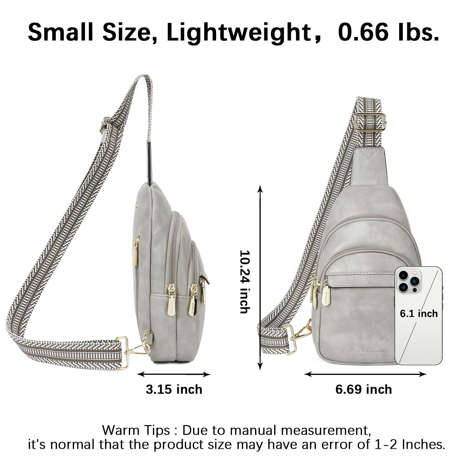 BOSTANTEN Small Sling Bag for Women Leather Crossbody Bags Fanny Pack Chest Bag for Travel