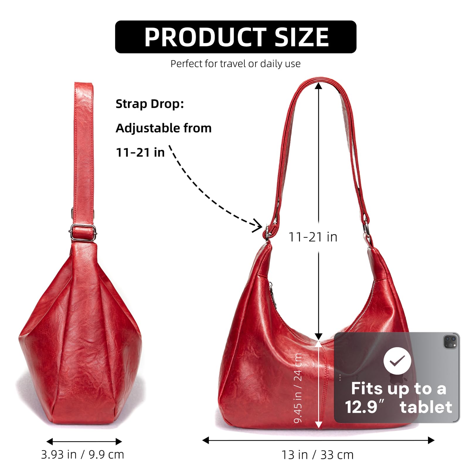 celestina Hobo Bags for Women, Ultra Soft Foldable Vegan Leather Shoulder Handbag, Stylish Slouchy Tote Purses